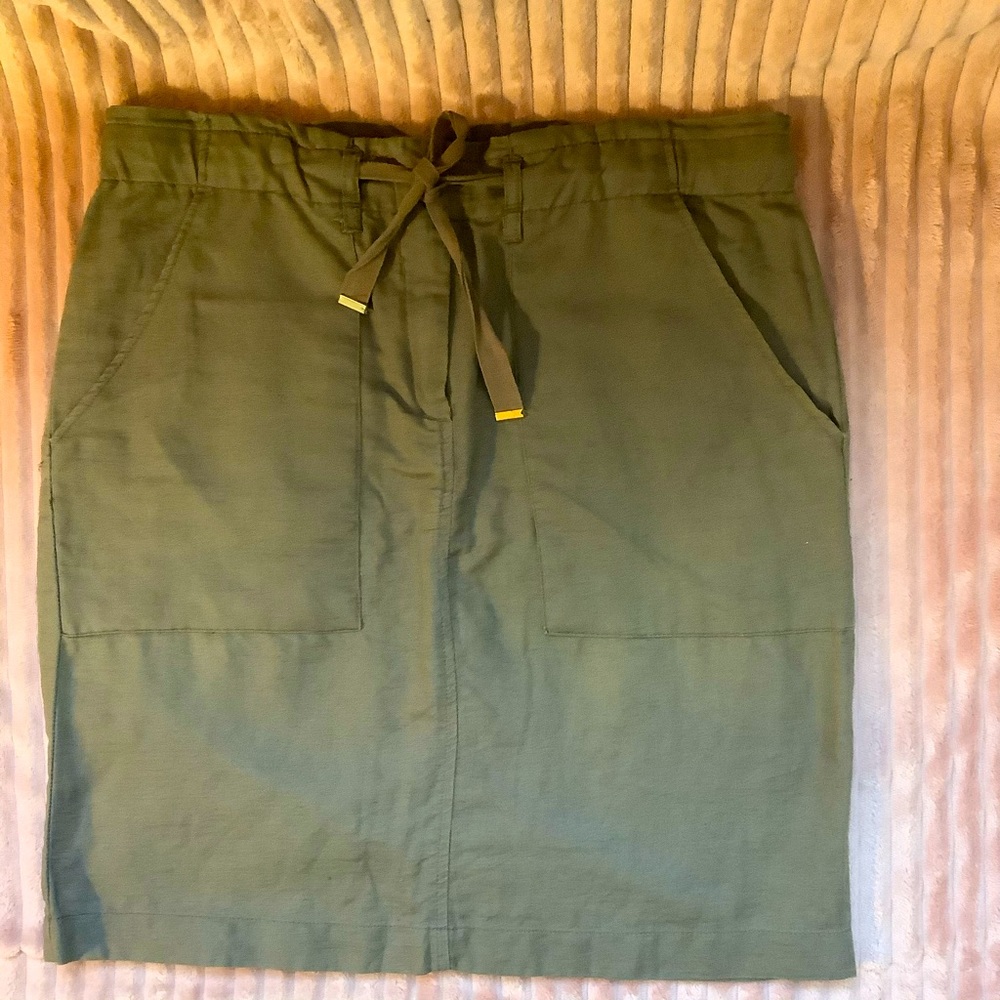 Paper bag high rise olive green linen skirt